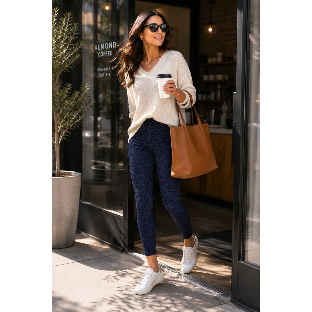 SPANX Jean-ish‎ Leopard Print Pull-On Skinny Jeggings Blue Small